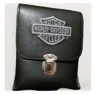 Vtg HARLEY-DAVIDSON Black Leather Shoulder Bag Purse Tote Embroidered Logo VGUC